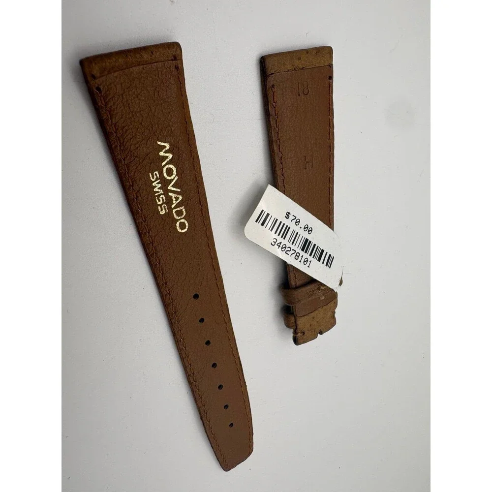 Authentic OEM Movado Swiss 18mm Tan Ostrich-Grain Leather Watch Strap (NOS)